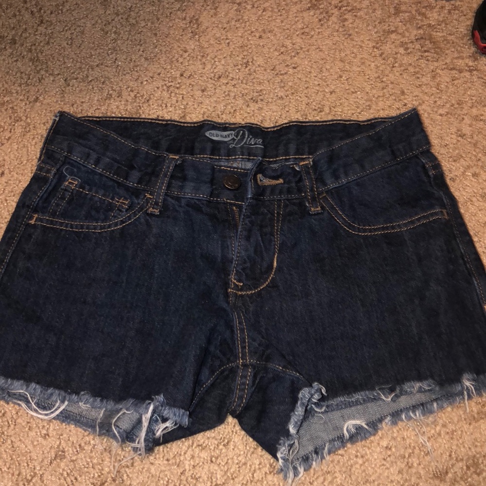 old navy dark blue jean shorts.